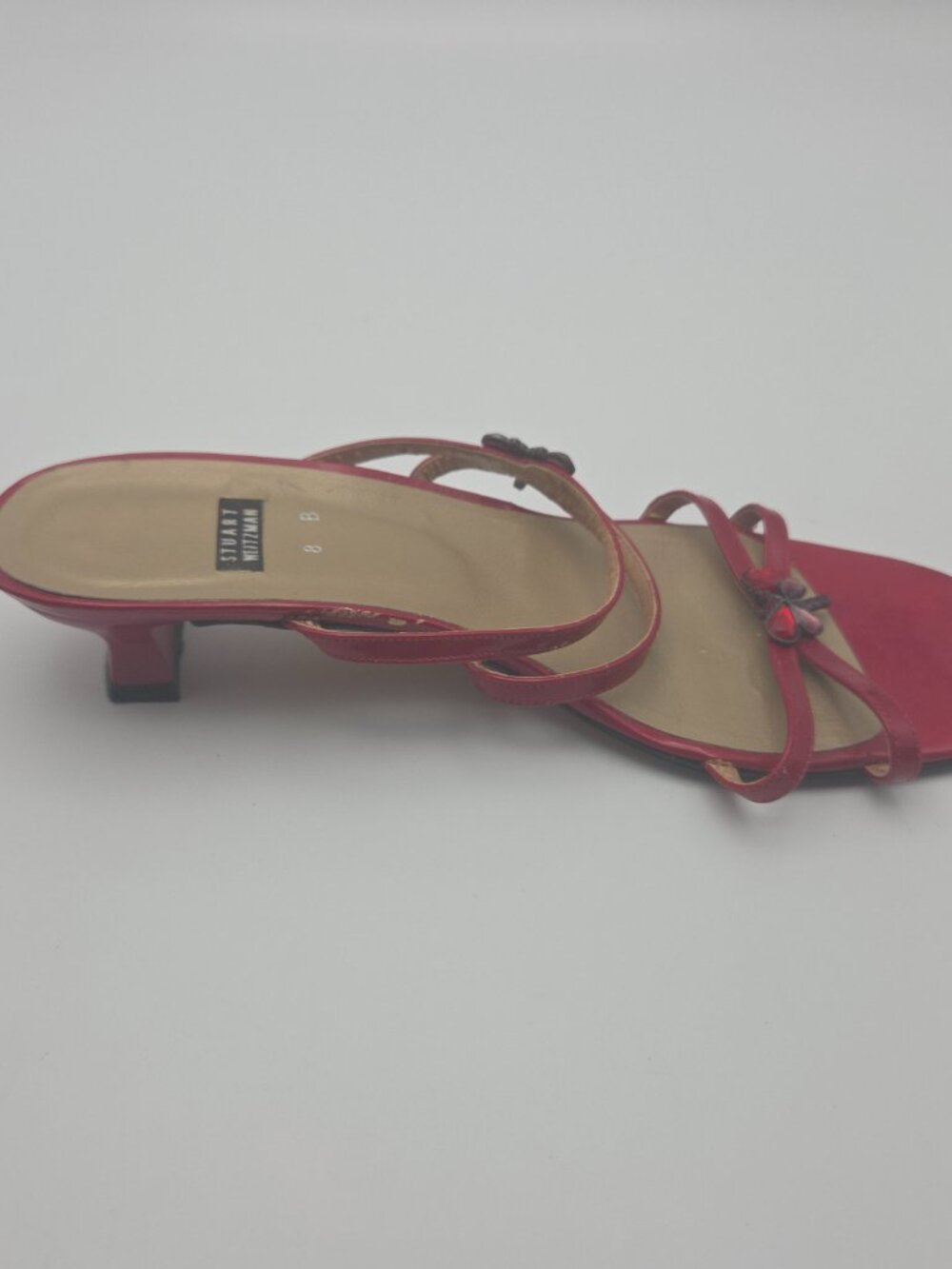 Vintage Stuart Weitzman Bugaboo Red Rhinestone Butterfly Sandals | Size 8 - Picture 6 of 11